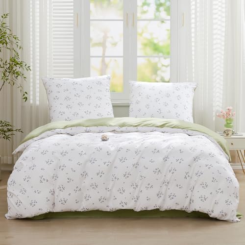 SAPHREAS Bettwäsche 200x220 Weiß Blumenmuster Bettwäsche Sets Mikrofaser Blumen Pflanzen Botanisch Bettwäsche 3teilig Kuschelige 1 Bettbezug 200x220 cm mit Reißverschluss + 2 Kissenbezüge 80x80 cm von SAPHREAS