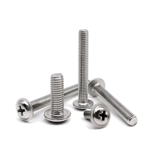 10/50 Stück DIN967 Kreuzschlitzschrauben mit rundem Kopf und Unterlegscheibe, M1.4 M1.6 M2 M2.5 M3 M4 M5 M6, Edelstahl 304 A2(50mm,10pcs M6) von SAPIIKEF