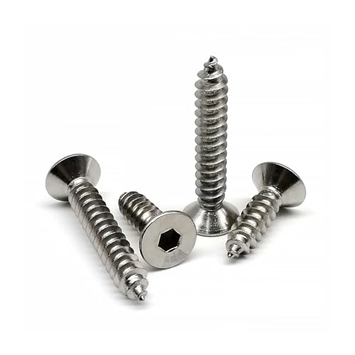 10/50 Stück M2 M2.3 M2.6 M3 M4 M5 M6 A2 304 Edelstahl Sechskant Innensechskant Flacher Senkkopf Selbstschneidende Holzschraube(12mm,10pcs M6) von SAPIIKEF