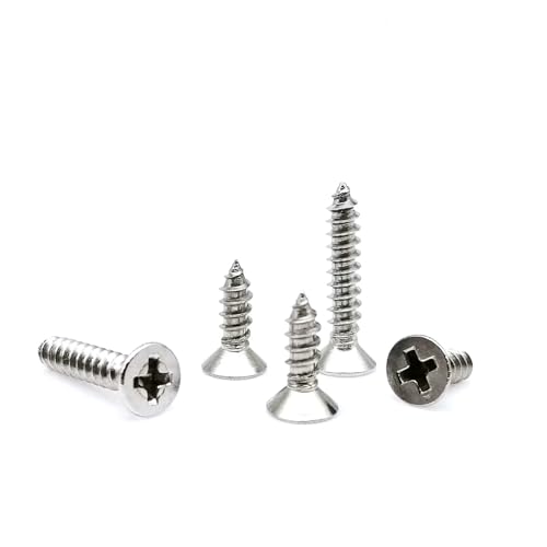 200 Stück M2 M2.6 M3 Golden Silber Bronze Schwarz Länge 4-16 mm 4 Farben Stahl Flacher Senkkopf Selbstschneidende Holzschraube(Silver,2.6x12mm) von SAPIIKEF