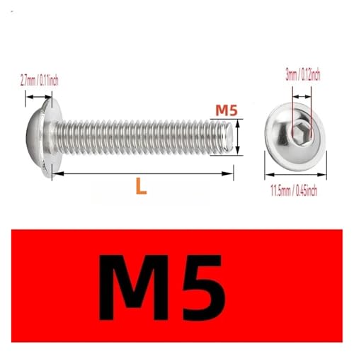 304 SS A2 Innensechskant-Halbrundschrauben mit Flanschscheibe M5 M6 ISO7380-2 for Fahrrad, Motorrad, Roller, ATV, Moped, Kunststoffabdeckung(M5-10Pcs,X12mm) von SAPIIKEF