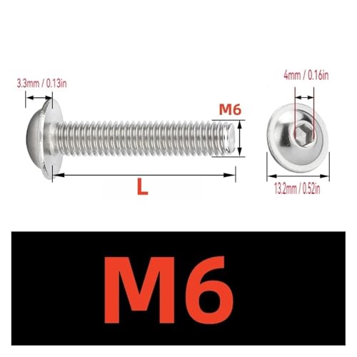 304 SS A2 Innensechskant-Halbrundschrauben mit Flanschscheibe M5 M6 ISO7380-2 for Fahrrad, Motorrad, Roller, ATV, Moped, Kunststoffabdeckung(M6-10Pcs,X16mm) von SAPIIKEF