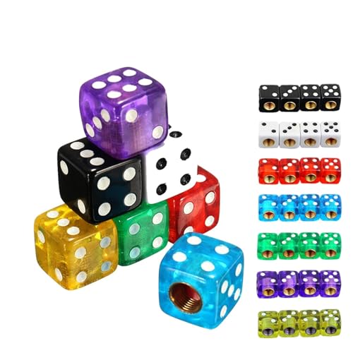 4/8Pcs Dice Tire Valve Stem Caps, Universal Plastic Dice Car Tire Valve Stem Air Caps Cover for Car/Bicycle/Motorcycle(Yellow-4Pcs) von SAPIIKEF