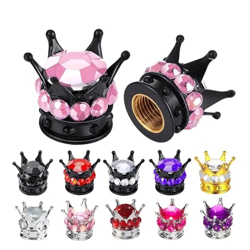 4 Stück/Set Bling Bling Strass Ventilkappen, Chrom Krone Reifen Ventilkappen for Auto Auto Fahrrad und Motorrad(Silver Purple) von SAPIIKEF