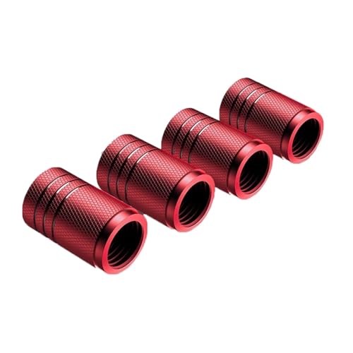 4 Stück Autoreifen-Ventilkappen, Rändel-Stil, Reifenventilkappe, Aluminium-Reifen-Radschaft, Luftventilkappe, Auto-Universalzubehör(4PC red) von SAPIIKEF