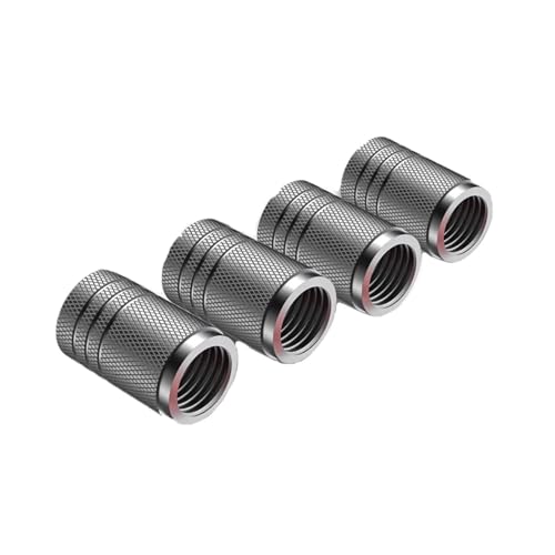 4 Stück Autoreifen-Ventilkappen, Rändel-Stil, Reifenventilkappe, Aluminium-Reifen-Radschaft, Luftventilkappe, Auto-Universalzubehör(4PC silvery) von SAPIIKEF