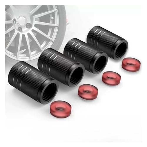 4 Stück schwarz-silberne Autoreifen-Ventilkappen, Rändel-Stil, Reifenventilkappe, Aluminium-Reifen-Radschaft, Luftventilkappe for US-Schrader(Black) von SAPIIKEF