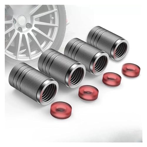 4 Stück schwarz-silberne Autoreifen-Ventilkappen, Rändel-Stil, Reifenventilkappe, Aluminium-Reifen-Radschaft, Luftventilkappe for US-Schrader(Silver) von SAPIIKEF