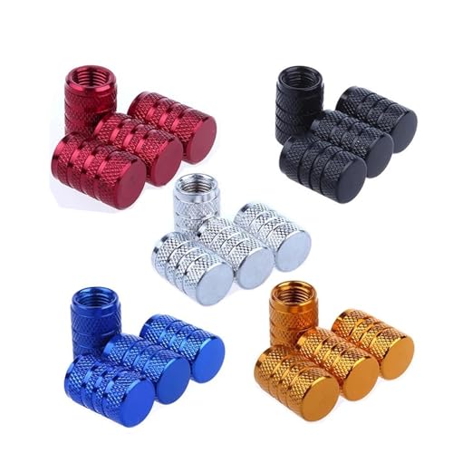 4 Stück silberne Autoreifen-Ventilkappen, Rändel-Stil, Reifenventilkappe, Aluminium-Reifen-Radschaft, Luftventilkappe for US-Schrader(Red) von SAPIIKEF