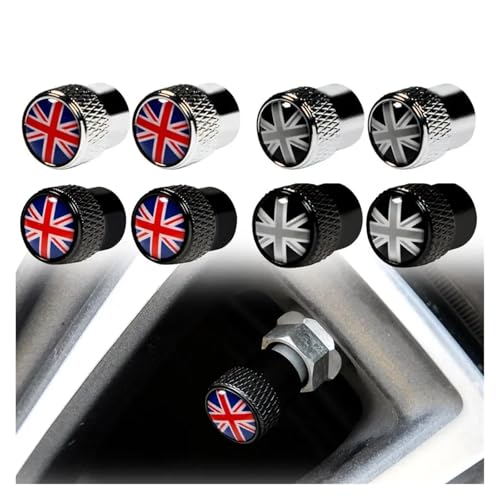 4 Teile/satz UK Reifen Ventil Kappen Universal Passt Alle Autos Lkw SUV Fahrrad Motorrad Auto Aluminium Legierung Reifen Ventil Staub Abdeckungen(Black Gray-Silver) von SAPIIKEF