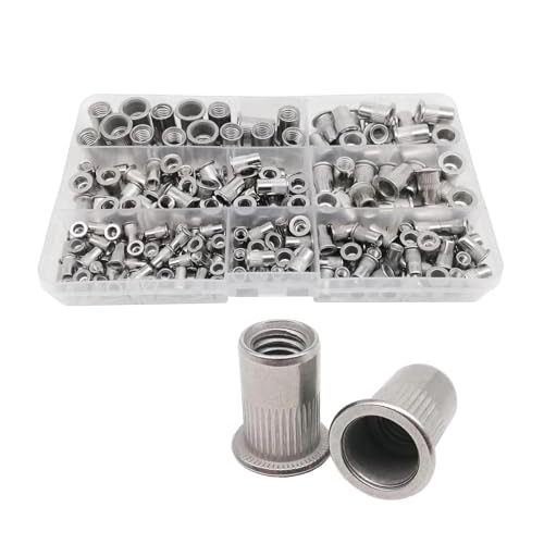 402-teiliges Sortiment an metrischen Nietmuttern – Größen M3, M4, M5, M6, M8 in Stahl, Aluminium, Edelstahl A2-70, Befestigungselemente for Metallbearbeitung und Heimwerkerarbeiten(Stainless 205pcs) von SAPIIKEF