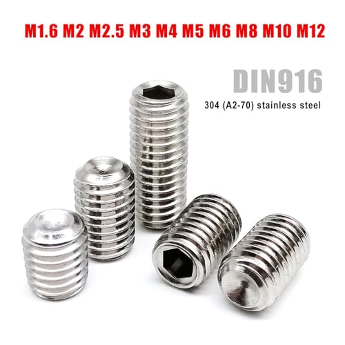 5/10/50 Stück M1.6 M2 M2.5 M3 M4 M5 M6 M8 M10 M12 DIN916 Innensechskant-Ringschneide-Stellschraube Madenschraube Edelstahl A2 304(2mm,M1.6 10pcs) von SAPIIKEF