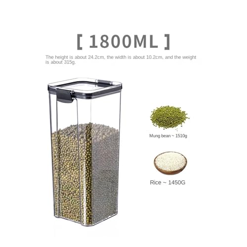 5-teiliges Set versiegelte Aufbewahrungsboxen for Gläser, transparenter Kunststoff, Küchen-Organizer, Mehrkornbehälter, stapelbar, getrocknete versiegelte Vorratsgläser(1800ML) von SAPIIKEF