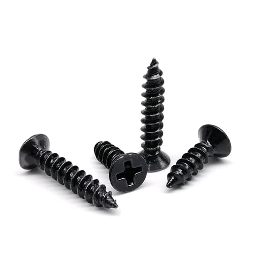 50/100X M1 M1.2 M1.4 M1.7 M2 M2.3 M2.6 M3 M3.5 M4 Schwarzer Stahl Kleine Kreuzschlitzschraube mit flachem Senkkopf Selbstschneidende Holzschraube(10mm,100pcs M1.7) von SAPIIKEF