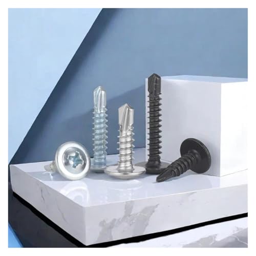 50 Stück Nr. 8 selbstbohrende Tek-Schrauben mit Flachrundkopf, Zinkoxid-Blechschrauben, schnelle selbstschneidende Schrauben, Latten- und Metallbolzen(50Pcs-Black,M4.2x19mm) von SAPIIKEF