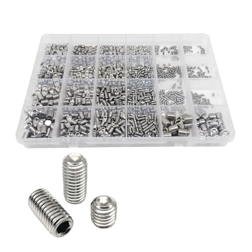 500/1500 Stück M2-M8 Innensechskantschrauben – DIN916 Madenschrauben-Set (Edelstahl 304 und legierter Stahl 12.9) for Maschinen und Heimwerker(Stainless 1500pcs) von SAPIIKEF