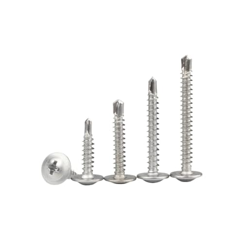 #8#10 Selbstschneidende Schrauben Tek-Schrauben 410 4,2 mm/4,8 mm Sortiment Modifizierter Flachrundkopf Selbstbohrende Blechschrauben Silber(50pcs,19MM_M4.8) von SAPIIKEF