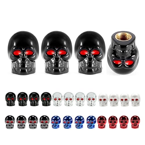 AUTCOAT 4 Teile/Satz Universal Auto Schädel Stil Rostschutz Kupferkern Motorrad Fahrrad Auto Rad Reifen Reifen Ventilschaftkappen(Black) von SAPIIKEF
