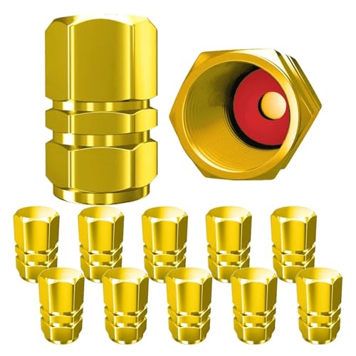 AUTCOAT Reifenventilkappen (12 Stück) Robuste Ventilkappen | Staubdicht, mit O-Gummidichtung | Sechseck-Design(Gold-12Pcs) von SAPIIKEF