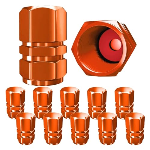 AUTCOAT Reifenventilkappen (12 Stück) Robuste Ventilkappen | Staubdicht, mit O-Gummidichtung | Sechseck-Design(Orange-12Pcs) von SAPIIKEF