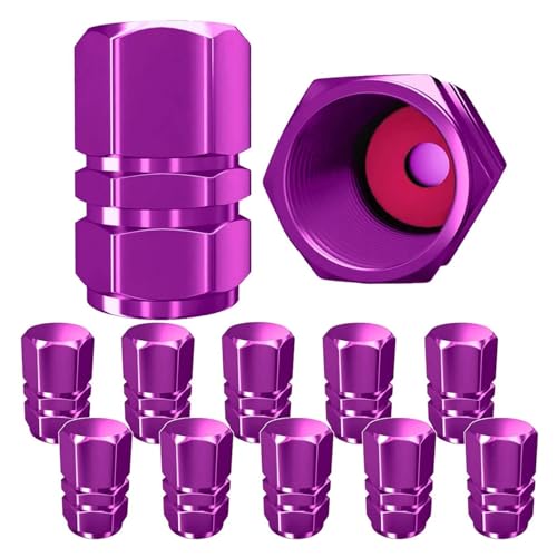 AUTCOAT Reifenventilkappen (12 Stück) Robuste Ventilkappen | Staubdicht, mit O-Gummidichtung | Sechseck-Design(Purple-12Pcs) von SAPIIKEF