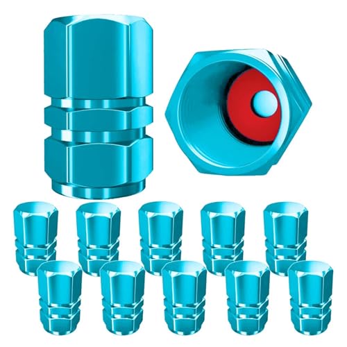 AUTCOAT Reifenventilkappen (12 Stück) Robuste Ventilkappen | Staubdicht, mit O-Gummidichtung | Sechseck-Design(Sky Blue-12Pcs) von SAPIIKEF