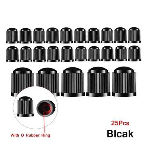 AUTCOAT Reifenventilkappen mit O-Gummiring, universelle Ventilkappen for Autos, SUVs, Fahrräder, LKWs, Motorräder(Black-25Pcs) von SAPIIKEF