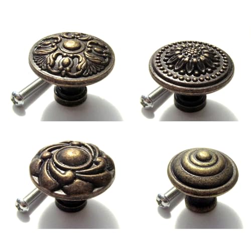 Antiker Messing-Bronze-Einzelloch-Rund-Schmuckkasten-Kasten-Schrank-Kommode-Schubladen-Tür-Fenster-Griff-Zugknopf 4 Arten(Knob A) von SAPIIKEF