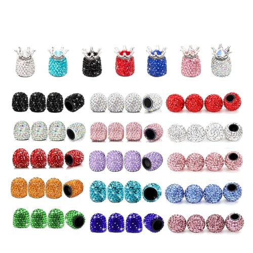 Kristall-Ventilkappen, 4er-Pack handgefertigte universelle Reifenkappen mit Kronenkristall-Strass, attraktives staubdichtes Zubehör fürs Auto(C01405-Silver) von SAPIIKEF