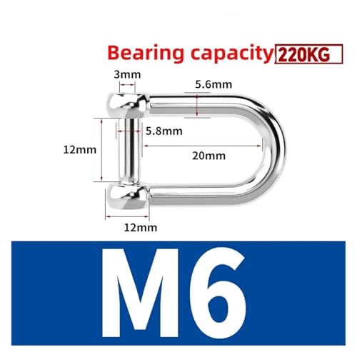 M5 M6 M8 M10 M12 Gerade Dee Schäkel Kurze 304 Edelstahl Brechen Innensechskantschraube D Schäkel Haken Boot Rigging(D-M6-2Pcs) von SAPIIKEF
