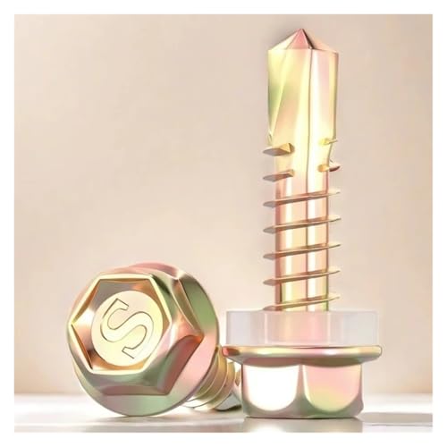 M5.5 Sechskant-Bohrschrauben mit Unterlegscheibe, Hochleistungs-Kohlenstoffstahl, verzinkt (farbig), mit PVC-Dichtungsscheibe – for Blech(M5.5-10Pcs,50mm) von SAPIIKEF