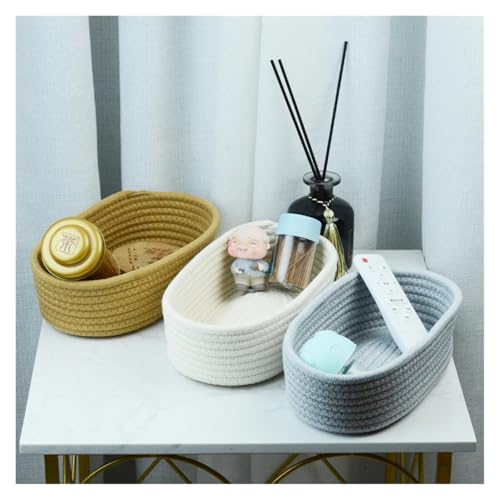 Nordic Cotton Rope Woven Storage Baskets Snack Desktop Decorate Basket Sundries Key Cosmetics Storage Box(White,L) von SAPIIKEF