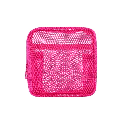 Quadratische Netz-Kosmetiktasche, tragbare Aufbewahrungstasche for Lippenstifte und Kosmetik mit Reißverschluss, Mehrzweck-Aufbewahrungstasche for Kleinigkeiten, niedliche Studententasche(Rose red) von SAPIIKEF
