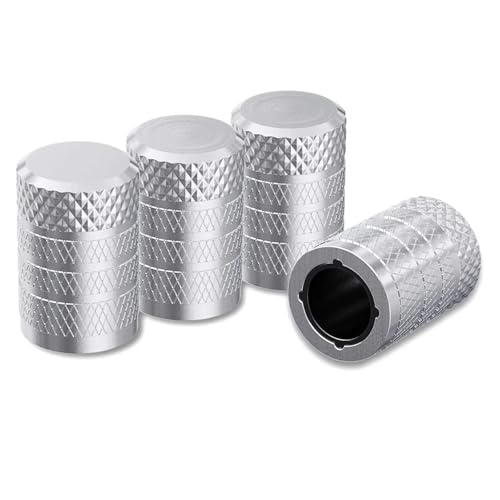 Reifenventilkappen, 4-teiliges Aluminium-Reifenventilkappen-Set, widerstandsfähige Ventilkappen for Autos, LKWs, Motorräder, SUVs und Fahrräder(Silver) von SAPIIKEF