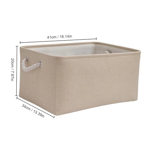 SAPIIKEF 1 Stück Beige/Grau Faltbarer Aufbewahrungskorb Leinenaufbewahrung Stoff Kleiderschrank Büro Schlafzimmer Schrank Spielzeug Wäschekorb mit Griff(1Pc Beige L) von SAPIIKEF