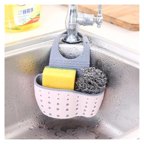SAPIIKEF 1 Stück Himmelblau Kreative Spüle Lagerung und Entwässerung Rack Hängetasche Küche Wasserhahn Einstellbare Lagerung und Hängekorb(Pink) von SAPIIKEF