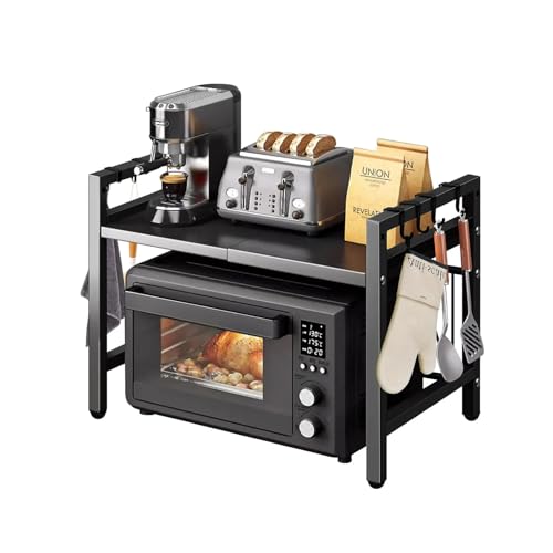 SAPIIKEF 1 Stück erweiterbarer 42–64 cm Mikrowellen-Regal-Organizer, feuchtigkeits- und rostbeständiger Mikrowellen-Arbeitsplatten-Organizer, Geschirraufbewahrung(Black) von SAPIIKEF