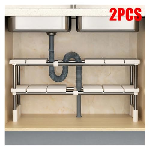 SAPIIKEF 1 erweiterbares Lagerregal for Küchenspülen aus Edelstahl, Schrankaufbewahrung, mehrschichtiges, multifunktionales Lagerregal mit Innenschichten(Bilayer 2pcs) von SAPIIKEF
