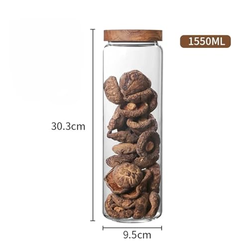 SAPIIKEF 1 stücke Holz Deckel Orgnizer Glas Luftdichten Kanister Küche Lagerung Flaschen Glas Versiegelt Container Ingwer Getreide Spender Set(1550ml) von SAPIIKEF