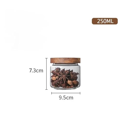SAPIIKEF 1 stücke Holz Deckel Orgnizer Glas Luftdichten Kanister Küche Lagerung Flaschen Glas Versiegelt Container Ingwer Getreide Spender Set(250ml) von SAPIIKEF