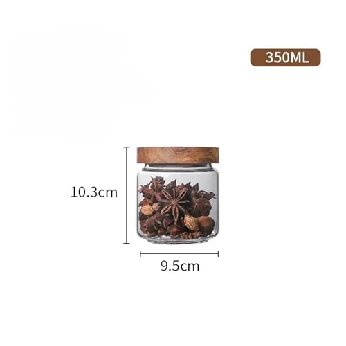 SAPIIKEF 1 stücke Holz Deckel Orgnizer Glas Luftdichten Kanister Küche Lagerung Flaschen Glas Versiegelt Container Ingwer Getreide Spender Set(350ml) von SAPIIKEF
