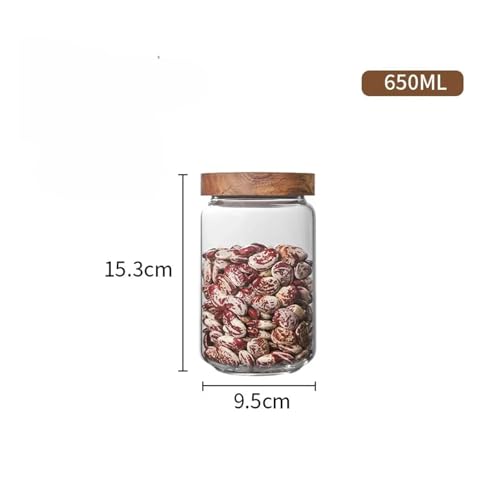 SAPIIKEF 1 stücke Holz Deckel Orgnizer Glas Luftdichten Kanister Küche Lagerung Flaschen Glas Versiegelt Container Ingwer Getreide Spender Set(650ml) von SAPIIKEF