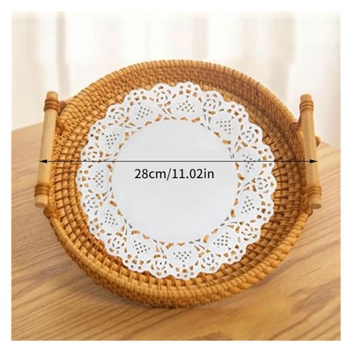 SAPIIKEF 1 x gewebter Aufbewahrungskorb aus Rattan mit Riemengriff, rundes Tablett for Brot, Snacks, Obst, Picknick – Korb for die Heimorganisation(L) von SAPIIKEF