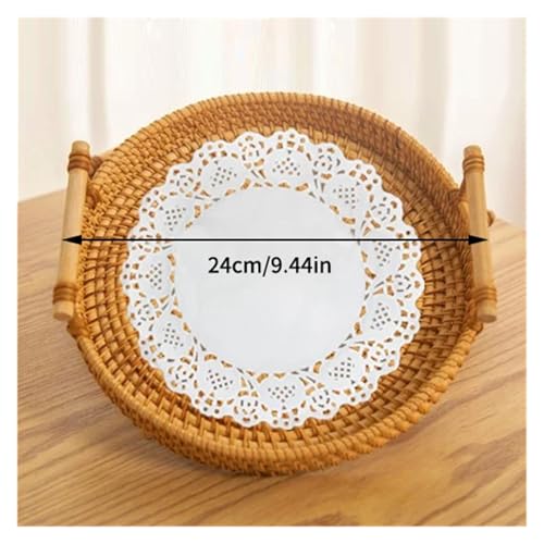 SAPIIKEF 1 x gewebter Aufbewahrungskorb aus Rattan mit Riemengriff, rundes Tablett for Brot, Snacks, Obst, Picknick – Korb for die Heimorganisation(M) von SAPIIKEF