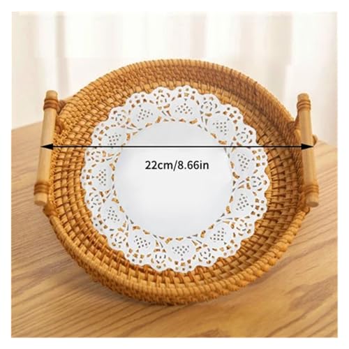 SAPIIKEF 1 x gewebter Aufbewahrungskorb aus Rattan mit Riemengriff, rundes Tablett for Brot, Snacks, Obst, Picknick – Korb for die Heimorganisation(S) von SAPIIKEF