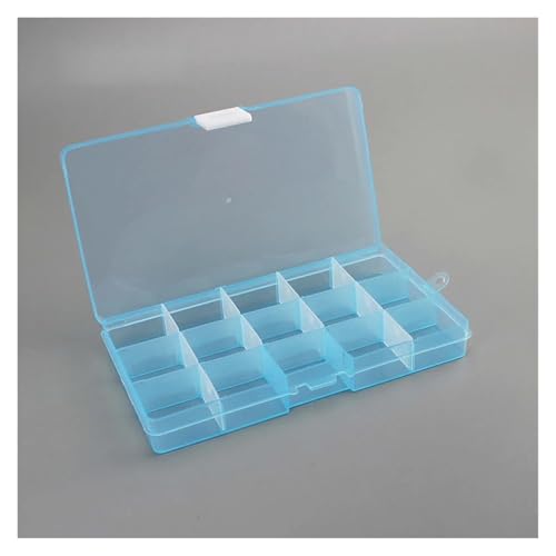 SAPIIKEF 15 Fächer transparenter Kunststoff-Aufbewahrungs-Organizer-Fach Verstellbarer Behälter for Schmuckknopf-Rechteck-Box-Fall(15grids Blue) von SAPIIKEF