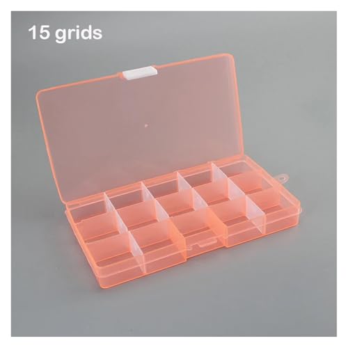 SAPIIKEF 15 Fächer transparenter Kunststoff-Aufbewahrungs-Organizer-Fach Verstellbarer Behälter for Schmuckknopf-Rechteck-Box-Fall(15grids orange) von SAPIIKEF