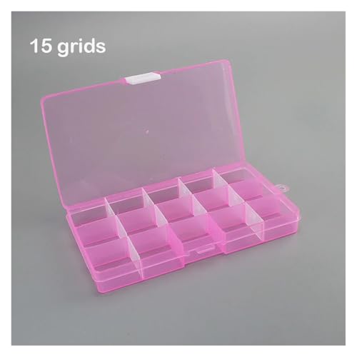 SAPIIKEF 15 Fächer transparenter Kunststoff-Aufbewahrungs-Organizer-Fach Verstellbarer Behälter for Schmuckknopf-Rechteck-Box-Fall(15grids pink) von SAPIIKEF