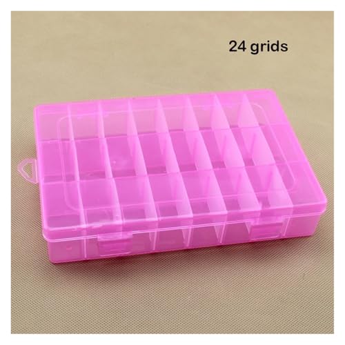 SAPIIKEF 15 Fächer transparenter Kunststoff-Aufbewahrungs-Organizer-Fach Verstellbarer Behälter for Schmuckknopf-Rechteck-Box-Fall(24grids pink) von SAPIIKEF