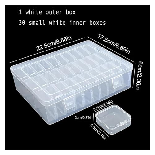 SAPIIKEF 15 Fächer transparenter Kunststoff-Aufbewahrungs-Organizer-Fach Verstellbarer Behälter for Schmuckknopf-Rechteck-Box-Fall(30girds White) von SAPIIKEF